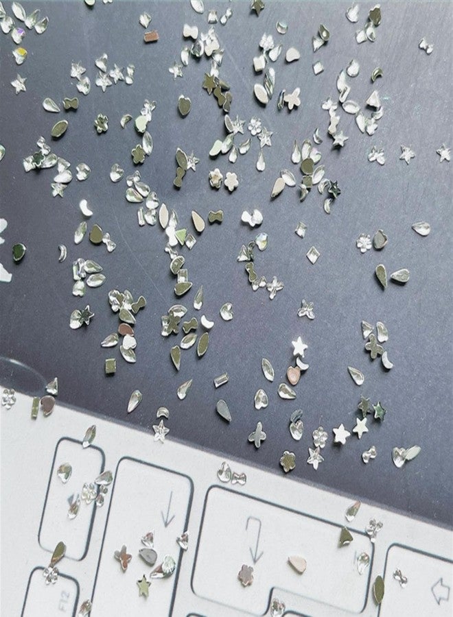 Sevgob 1000PCS Silver Mini Rhinestones Nail Art Charms Multi Shape Crystal Flat Back Nail Gems 3D Moon Heart Star Flower Nail Diamonds Kawaii Nail Crafts Acrylic Nail Rhinestone for Women Girls DIY Manicure - Image 2